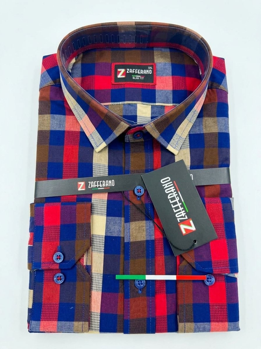 Zafferano Men's Slim Fit Multi-Colour Plaid Shirt