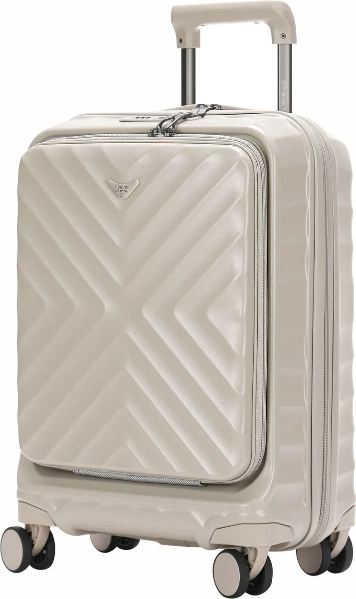 TravelMate 55cm Hard Shell Zipper 8 Wheel BabaHub CABIN Trolley TSA L-350 C – Beige