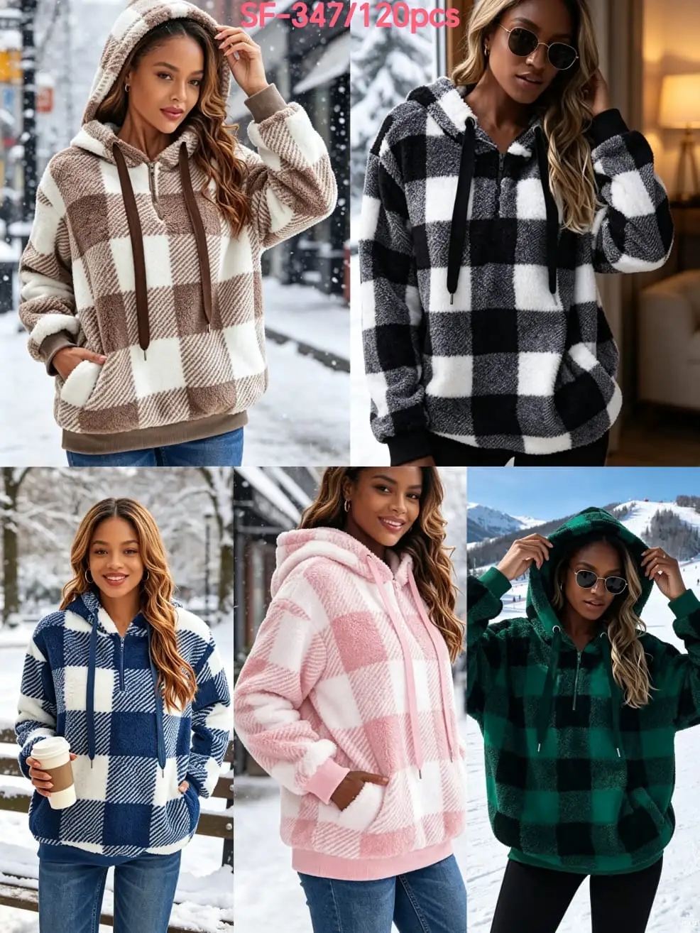 Plaid Sherpa Zip Hoodie