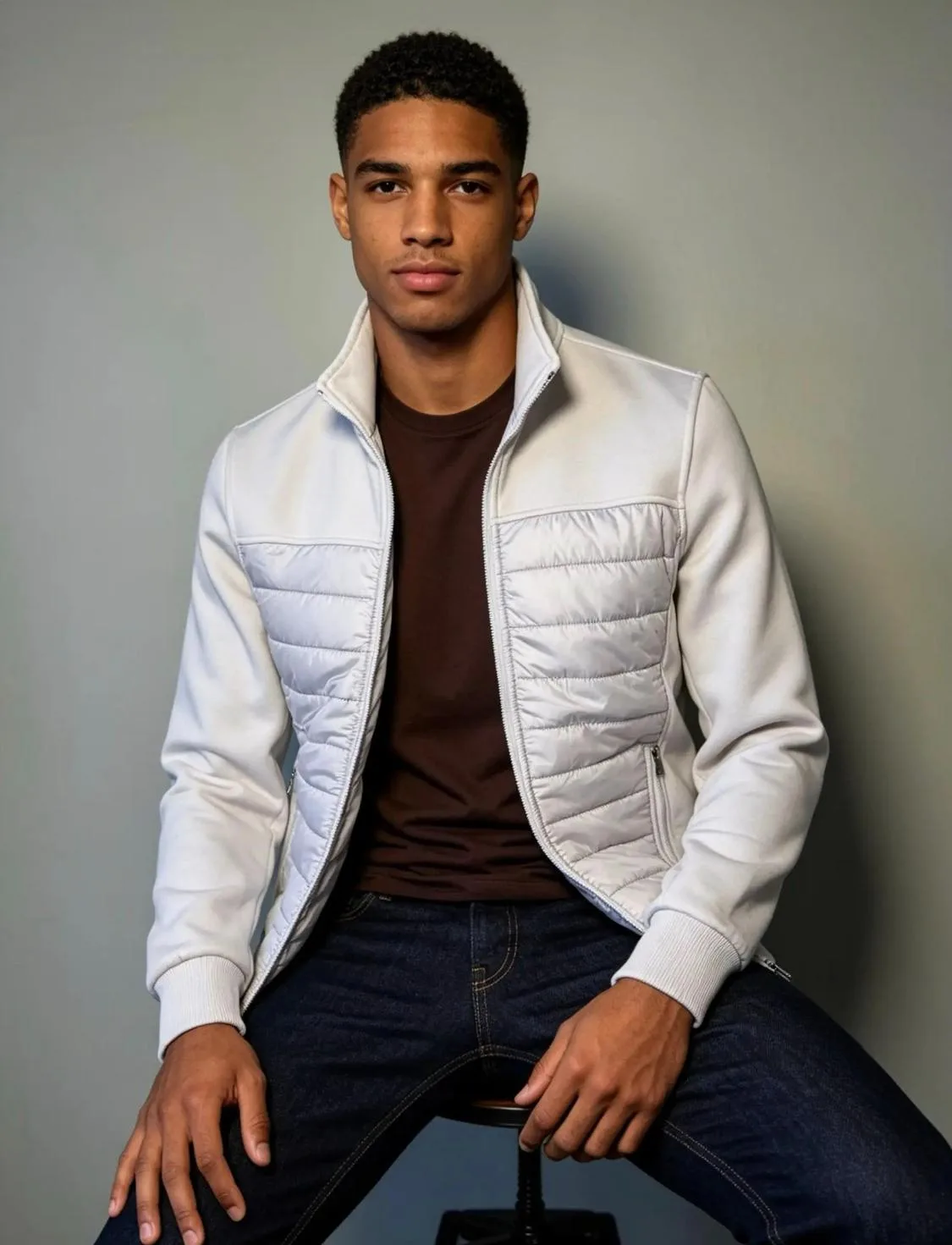 Light Grey Quilted Zip Jacket