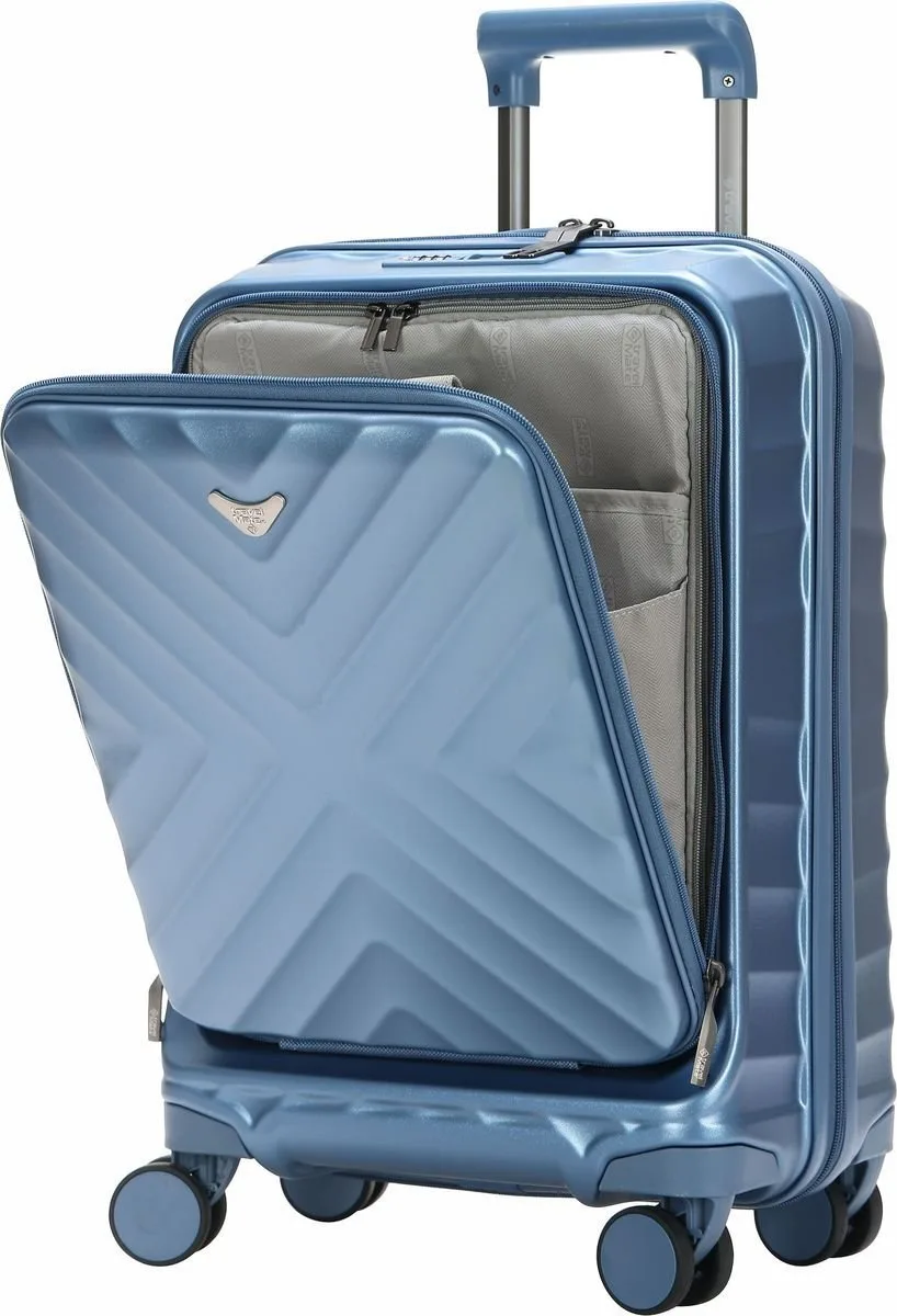 TravelMate 55cm Hard Shell Zipper 8 Wheel BabaHub CABIN Trolley TSA L-350 C – Blue