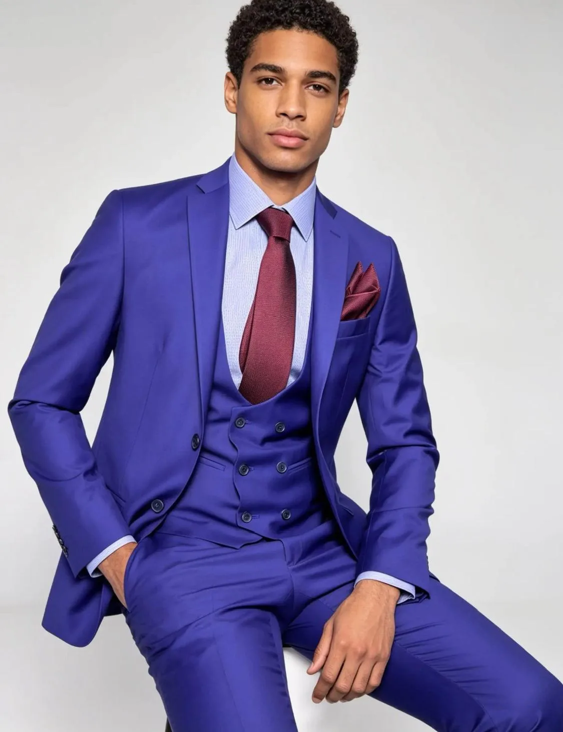 Royal Blue Double-Breasted Waistcoat Suit