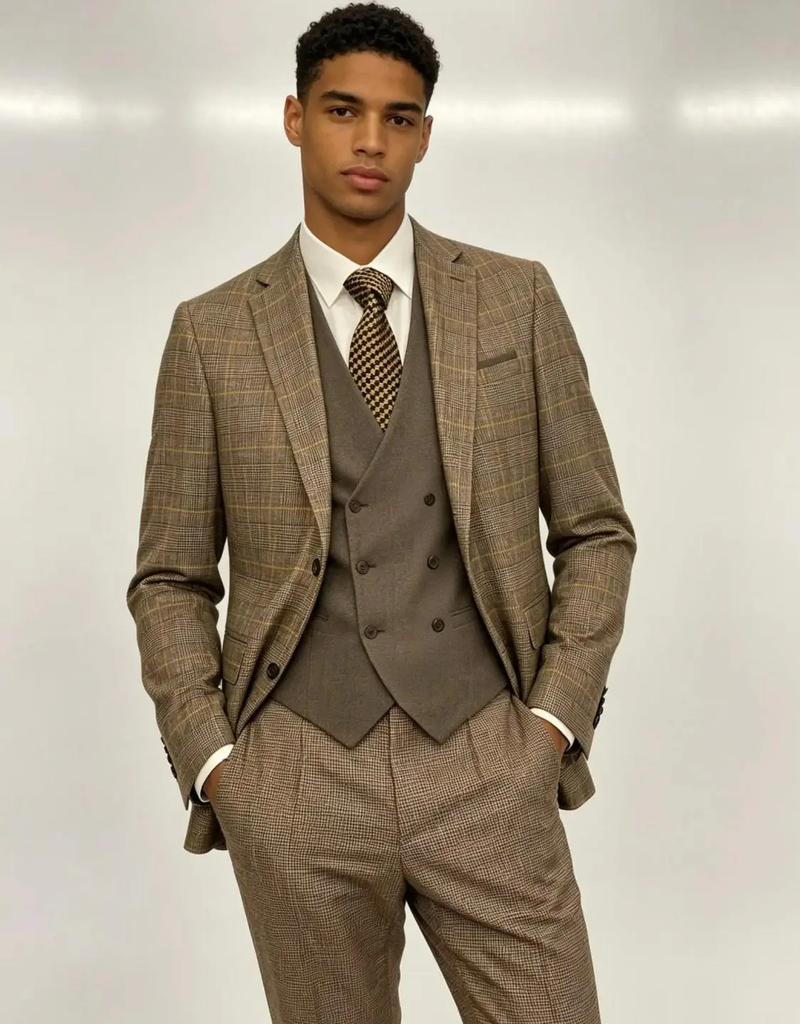 Brown Windowpane Tweed Three-Piece Suit