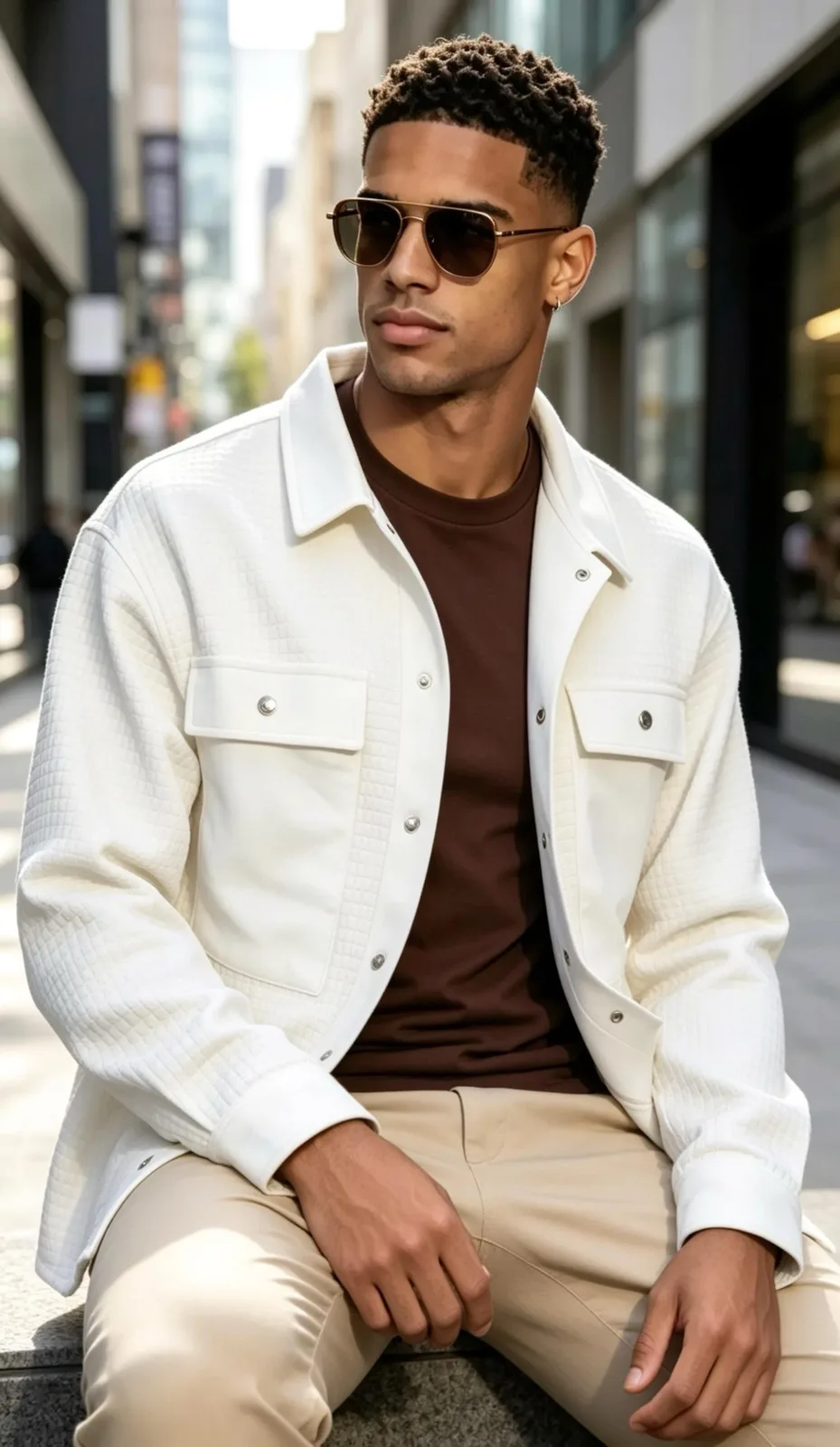 White Textured Shirt Jacket