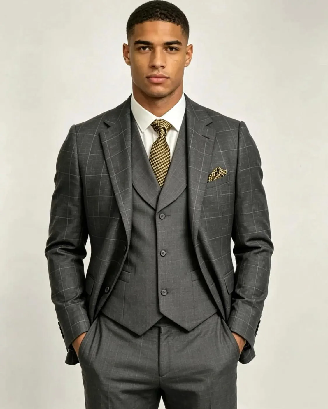 Charcoal Windowpane Three-Piece Suit